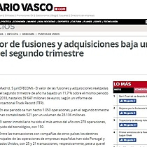 El valor de fusiones y adquisiciones baja un 11,7 % en el segundo trimestre